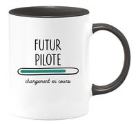 quotedazur Café-Croissant - Mug Personnalisé Tasse Cadeau Noël Futur Pilote Chargement En Cours - Noir/Céramique