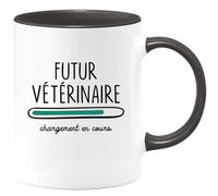 quotedazur Café-Croissant - Mug Personnalisé Tasse Cadeau Noël Futur Veterinaire Chargement En Cours - Noir/Céramique