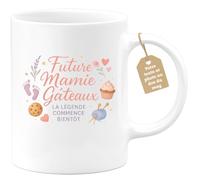quotedazur Café-Croissant - Mug Personnalisé Tasse Cadeau Noël Future Mamie Gâteaux La Légende Commence Bientôt - Blanc/Céramique