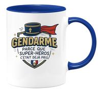 quotedazur Café-Croissant - Mug Personnalisé Tasse Cadeau Noël Gendarme Parce Que Super- Héros C'Était Déjà Pris - Bleu/Céramique