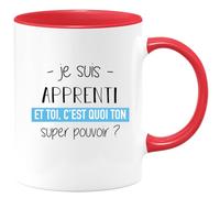 quotedazur Café-Croissant - Mug Personnalisé Tasse Cadeau Noël Homme Je Suis Apprenti Et Toi C'Est Quoi Ton Super Pouvoir - Rouge/Céramique