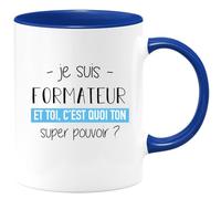 quotedazur Café-Croissant - Mug Personnalisé Tasse Cadeau Noël Homme Je Suis Formateur Et Toi C'Est Quoi Ton Super Pouvoir - Bleu/Céramique