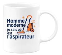 quotedazur Café-Croissant - Mug Personnalisé Tasse Cadeau Noël Homme Moderne Je Sais Où Est L'Aspirateur - Blanc/Céramique