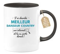 quotedazur Café-Croissant - Mug Personnalisé Tasse Cadeau Noël J'Ai Cherché Meilleur Danseur Country Sur Internet Tu Es Sortie Direct - Noir/Céramique