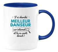 quotedazur Café-Croissant - Mug Personnalisé Tasse Cadeau Noël J'Ai Cherché Meilleur Danseur Sur Internet Tu Es Sortie Direct - Bleu/Céramique