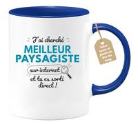 quotedazur Café-Croissant - Mug Personnalisé Tasse Cadeau Noël J'Ai Cherché Meilleur Paysagiste Sur Internet Tu Es Sortie Direct - Bleu/Céramique