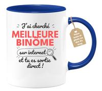 quotedazur Café-Croissant - Mug Personnalisé Tasse Cadeau Noël J'Ai Cherché Meilleure Binôme Sur Internet Tu Es Sortie Direct - Bleu/Céramique