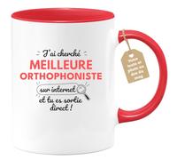 quotedazur Café-Croissant - Mug Personnalisé Tasse Cadeau Noël J'Ai Cherché Meilleure Orthophoniste Sur Internet Tu Es Sortie Direct - Rouge/Céramique