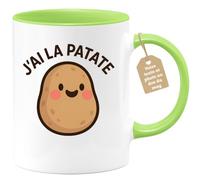 quotedazur Café-Croissant - Mug Personnalisé Tasse Cadeau Noël J'Ai La Patate - Vert/Céramique