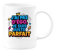 quotedazur Café-Croissant - Mug Personnalisé Tasse Cadeau Noël J'Ai Pas D'Égo Je Suis Juste Parfait - Blanc/Céramique