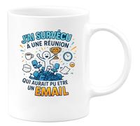 quotedazur Café-Croissant - Mug Personnalisé Tasse Cadeau Noël J'Ai Survécu À Une Réunion Qui Aurait Pu Être Un Email - Blanc/Céramique