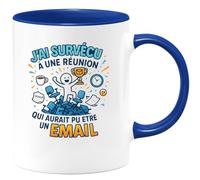 quotedazur Café-Croissant - Mug Personnalisé Tasse Cadeau Noël J'Ai Survécu À Une Réunion Qui Aurait Pu Être Un Email - Bleu/Céramique