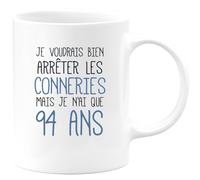 quotedazur Café-Croissant - Mug Personnalisé Tasse Cadeau Noël J'Aimerai Bien Arrêter Mais Je N'Ai Que Anniversaire 94 Ans 1931 - Blanc/Céramique