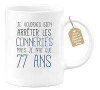 quotedazur Café-Croissant - Mug Personnalisé Tasse Cadeau Noël J'Aimerai Bien Arrêter Mais Je N'Ai Que Anniversaire 77 Ans 1948 - Blanc/Céramique