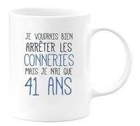 quotedazur Café-Croissant - Mug Personnalisé Tasse Cadeau Noël J'Aimerai Bien Arrêter Mais Je N'Ai Que Anniversaire 41 Ans 1984 - Blanc/Céramique