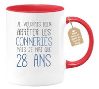 quotedazur Café-Croissant - Mug Personnalisé Tasse Cadeau Noël J'Aimerai Bien Arrêter Mais Je N'Ai Que Anniversaire 28 Ans 1997 - Rouge/Céramique