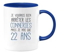 quotedazur Café-Croissant - Mug Personnalisé Tasse Cadeau Noël J'Aimerai Bien Arrêter Mais Je N'Ai Que Anniversaire 22 Ans 2003 - Bleu/Céramique