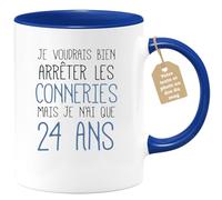 quotedazur Café-Croissant - Mug Personnalisé Tasse Cadeau Noël J'Aimerai Bien Arrêter Mais Je N'Ai Que Anniversaire 24 Ans 2001 - Bleu/Céramique