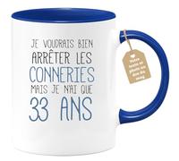 quotedazur Café-Croissant - Mug Personnalisé Tasse Cadeau Noël J'Aimerai Bien Arrêter Mais Je N'Ai Que Anniversaire 33 Ans 1992 - Bleu/Céramique
