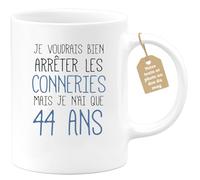 quotedazur Café-Croissant - Mug Personnalisé Tasse Cadeau Noël J'Aimerai Bien Arrêter Mais Je N'Ai Que Anniversaire 44 Ans 1981 - Blanc/Céramique