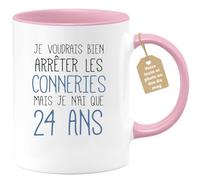 quotedazur Café-Croissant - Mug Personnalisé Tasse Cadeau Noël J'Aimerai Bien Arrêter Mais Je N'Ai Que Anniversaire 24 Ans 2001 - Rose/Céramique