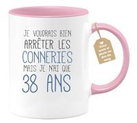 quotedazur Café-Croissant - Mug Personnalisé Tasse Cadeau Noël J'Aimerai Bien Arrêter Mais Je N'Ai Que Anniversaire 38 Ans 1987 - Rose/Céramique