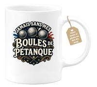 quotedazur Café-Croissant - Mug Personnalisé Tasse Cadeau Noël Jamais Sans Mes Boules De Pétanque - Blanc/Céramique
