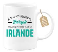 quotedazur Café-Croissant - Mug Personnalisé Tasse Cadeau Noël Je N'Ai Pas Besoin De Thérapie J'Ai Juste Besoin D'Aller En Irlande - Blanc/Céramique