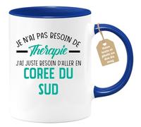 quotedazur Café-Croissant - Mug Personnalisé Tasse Cadeau Noël Je N'Ai Pas Besoin De Thérapie J'Ai Juste Besoin D'Aller En Corée Du Sud - Bleu/Céramique