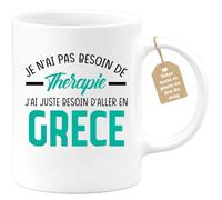quotedazur Café-Croissant - Mug Personnalisé Tasse Cadeau Noël Je N'Ai Pas Besoin De Thérapie J'Ai Juste Besoin D'Aller En Grèce - Blanc/Céramique