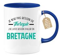 quotedazur Café-Croissant - Mug Personnalisé Tasse Cadeau Noël Je N'Ai Pas Besoin De Thérapie J'Ai Juste Besoin D'Aller En Bretagne - Bleu/Céramique