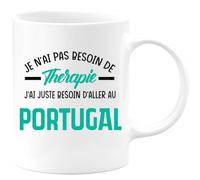 quotedazur Café-Croissant - Mug Personnalisé Tasse Cadeau Noël Je N'Ai Pas Besoin De Thérapie J'Ai Juste Besoin D'Aller Au Portugal - Blanc/Céramique