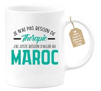 quotedazur Café-Croissant - Mug Personnalisé Tasse Cadeau Noël Je N'Ai Pas Besoin De Thérapie J'Ai Juste Besoin D'Aller Au Maroc - Blanc/Céramique