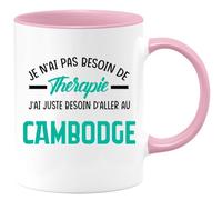 quotedazur Café-Croissant - Mug Personnalisé Tasse Cadeau Noël Je N'Ai Pas Besoin De Thérapie J'Ai Juste Besoin D'Aller Au Cambodge - Rose/Céramique