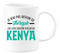 quotedazur Café-Croissant - Mug Personnalisé Tasse Cadeau Noël Je N'Ai Pas Besoin De Thérapie J'Ai Juste Besoin D'Aller Au Kenya - Blanc/Céramique