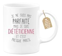 quotedazur Café-Croissant - Mug Personnalisé Tasse Cadeau Noël Je Ne Suis Pas Parfaite Mais Je Suis Dieteticienne Et C'Est Presque Pareil - Blanc/Céramique