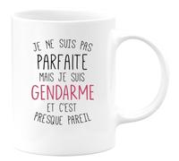 quotedazur Café-Croissant - Mug Personnalisé Tasse Cadeau Noël Je Ne Suis Pas Parfaite Mais Je Suis Gendarme Et C'Est Presque Pareil - Blanc/Céramique