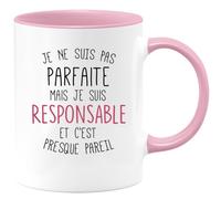 quotedazur Café-Croissant - Mug Personnalisé Tasse Cadeau Noël Je Ne Suis Pas Parfaite Mais Je Suis Responsable Et C'Est Presque Pareil - Rose/Céramique