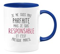 quotedazur Café-Croissant - Mug Personnalisé Tasse Cadeau Noël Je Ne Suis Pas Parfaite Mais Je Suis Responsable Et C'Est Presque Pareil - Bleu/Céramique