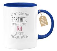 quotedazur Café-Croissant - Mug Personnalisé Tasse Cadeau Noël Je Ne Suis Pas Parfaite Mais Je Suis Rh Et C'Est Presque Pareil - Bleu/Céramique