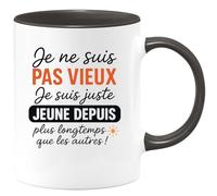 quotedazur Café-Croissant - Mug Personnalisé Tasse Cadeau Noël Je Ne Suis Pas Vieux Je Suis Juste Jeune Depuis Plus Longtemps Que Les Autres - Noir/Céramique