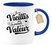 quotedazur Café-Croissant - Mug Personnalisé Tasse Cadeau Noël Je Ne Vieillis Pas Je Prends De La Valeur - Bleu/Céramique