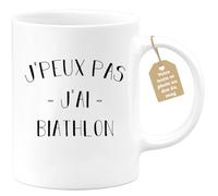 quotedazur Café-Croissant - Mug Personnalisé Tasse Cadeau Noël Je Peux Pas J'Ai Biathlon - Blanc/Céramique