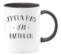quotedazur Café-Croissant - Mug Personnalisé Tasse Cadeau Noël Je Peux Pas J'Ai Biathlon - Noir/Céramique