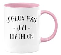 quotedazur Café-Croissant - Mug Personnalisé Tasse Cadeau Noël Je Peux Pas J'Ai Biathlon - Rose/Céramique