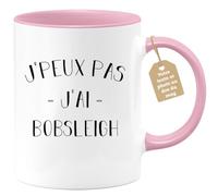 quotedazur Café-Croissant - Mug Personnalisé Tasse Cadeau Noël Je Peux Pas J'Ai Bobsleigh - Rose/Céramique