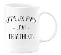 quotedazur Café-Croissant - Mug Personnalisé Tasse Cadeau Noël Je Peux Pas J'Ai Triathlon - Blanc/Céramique