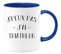 quotedazur Café-Croissant - Mug Personnalisé Tasse Cadeau Noël Je Peux Pas J'Ai Triathlon - Bleu/Céramique