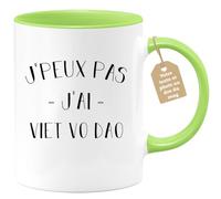 quotedazur Café-Croissant - Mug Personnalisé Tasse Cadeau Noël Je Peux Pas J'Ai Viet Vo Dao - Vert/Céramique