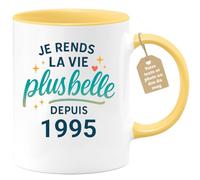 quotedazur Café-Croissant - Mug Personnalisé Tasse Cadeau Noël Je Rends La Vie Plus Belle Depuis 1995 - Jaune/Céramique